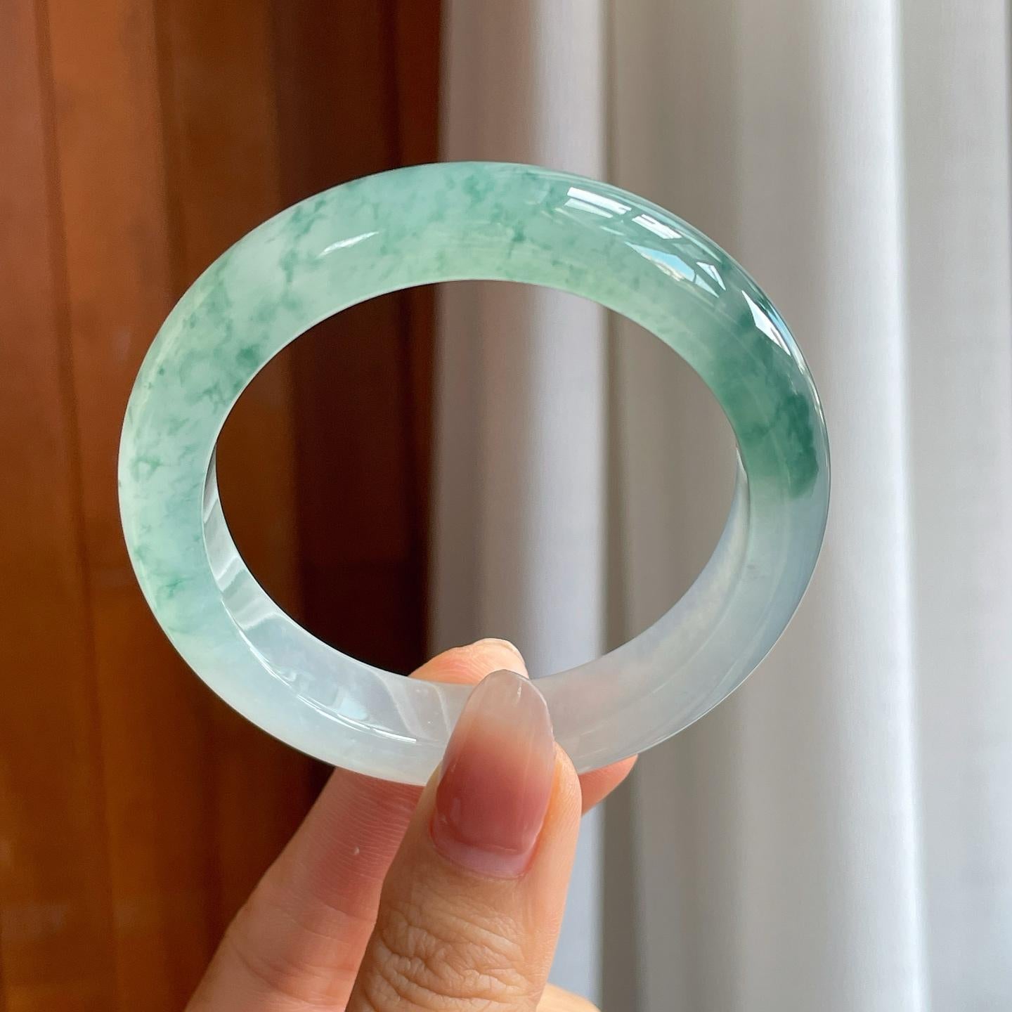 冰种飘花翡翠平安镯（54.6mm）（yc314120）