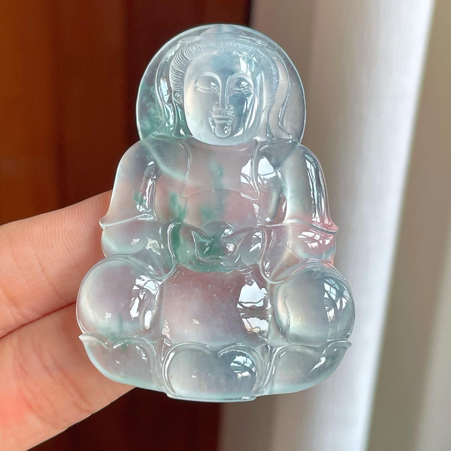 冰玻种飘花翡翠观音（yc389733）
