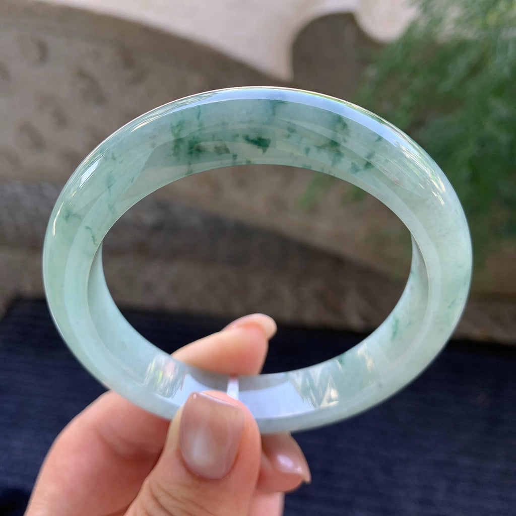 细糯种飘蓝花正圈平安镯  57.3圈口  天然缅甸A货翡翠（yc400182）
