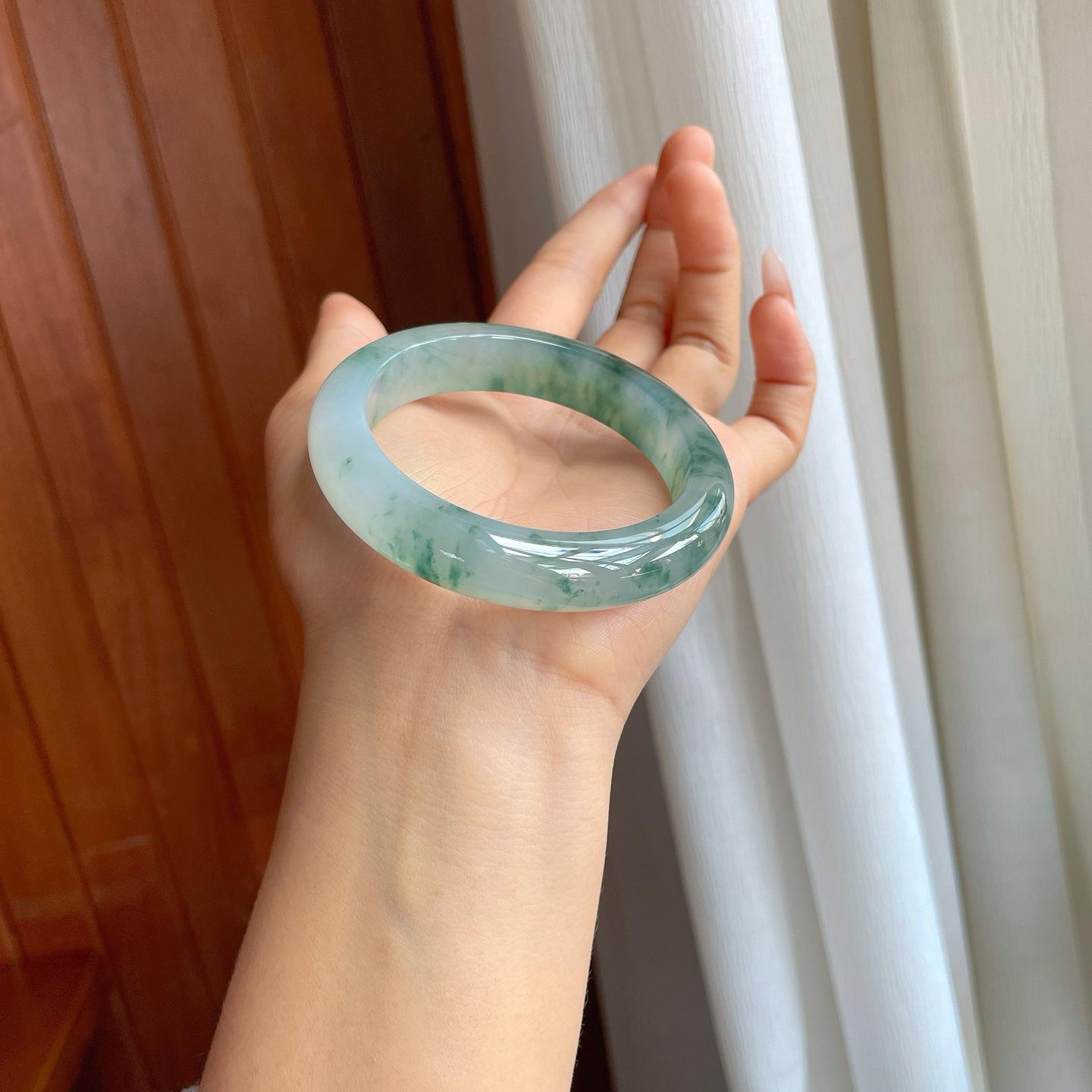 冰种飘花翡翠平安镯（56mm）（yc310934）