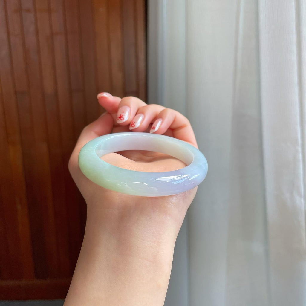 糯冰淡春彩翡翠平安镯（54.5mm）（yc318582）