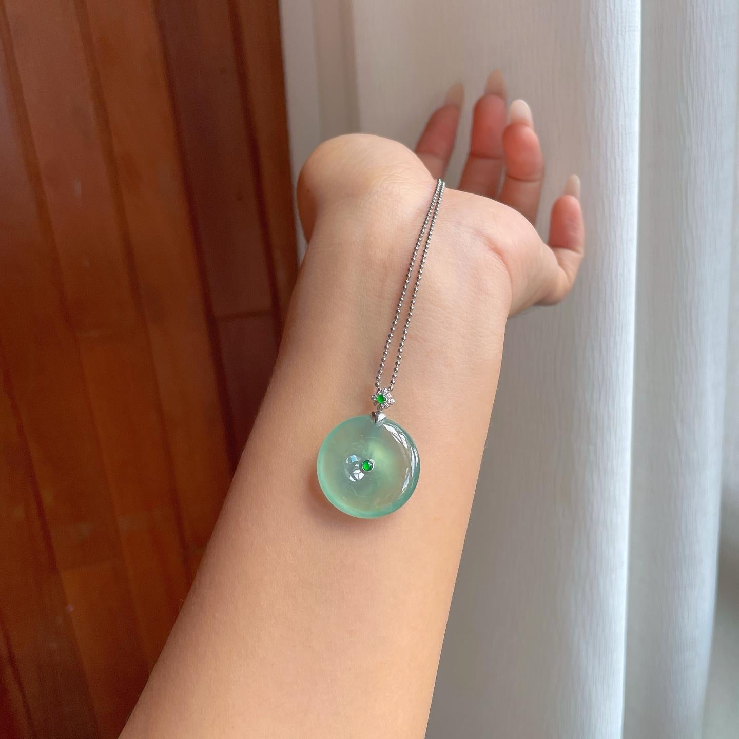 18k金扣冰种晴底翡翠平安扣（yc269045）