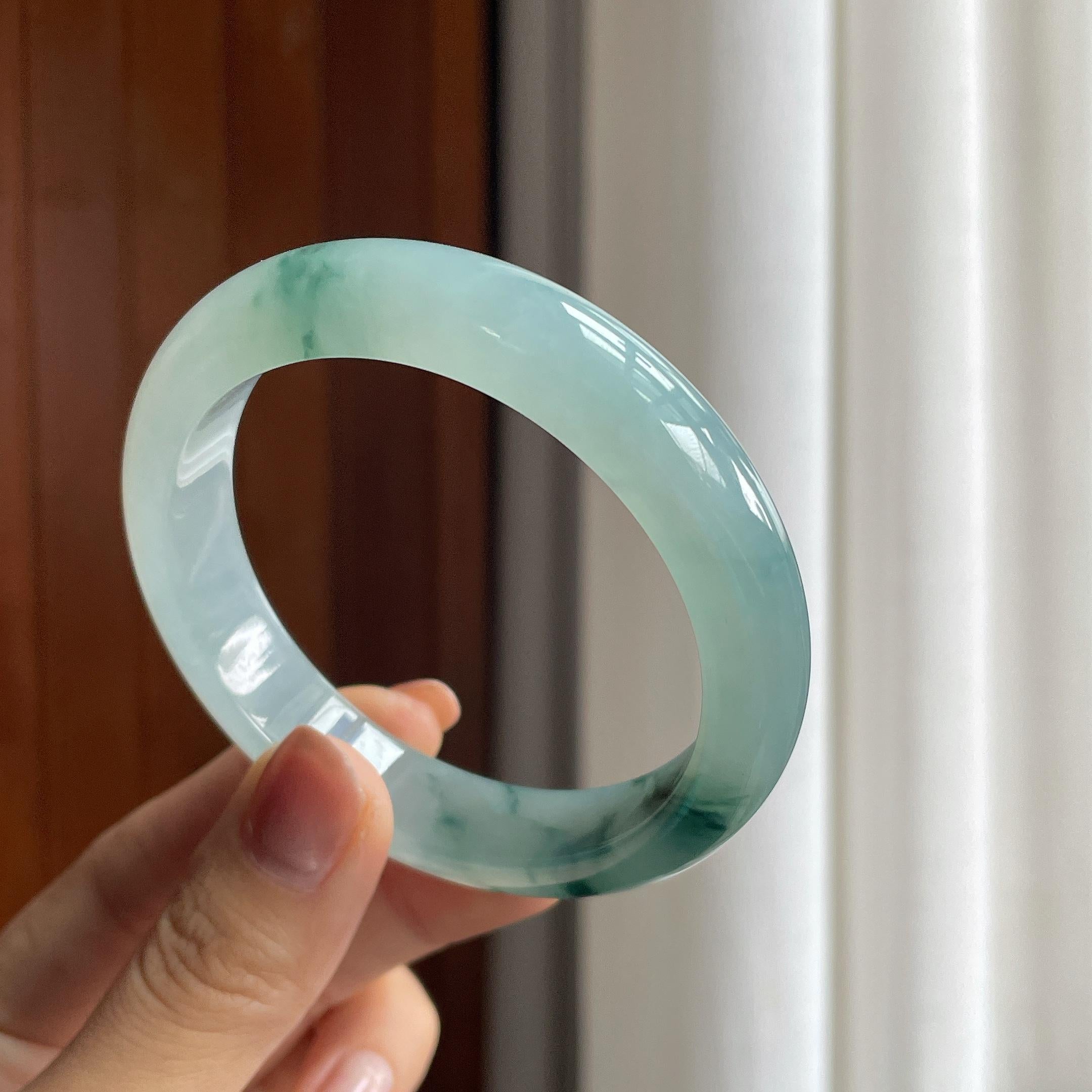 冰种飘花翡翠平安镯（57.5mm）（yc286489）