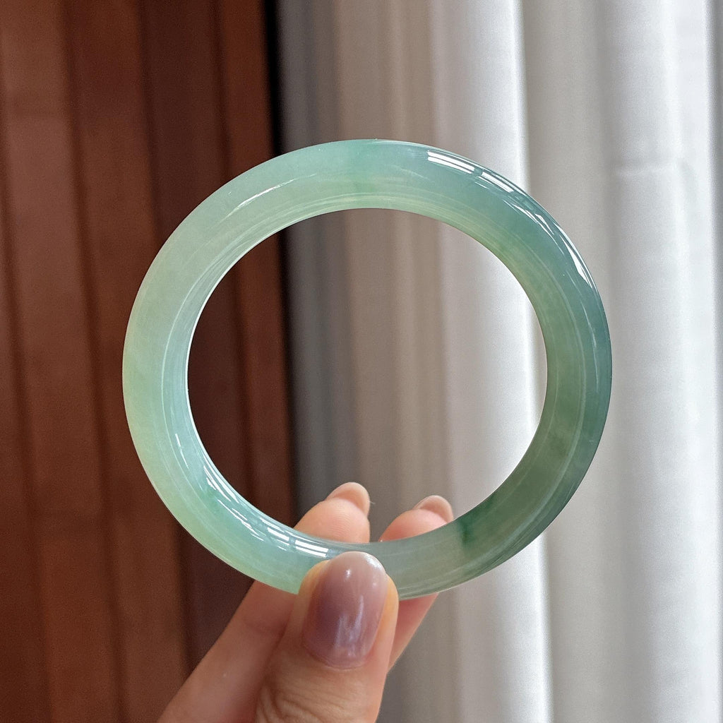 糯冰飘花圆条手镯 54圈 天然缅甸A货翡翠（yc497822）