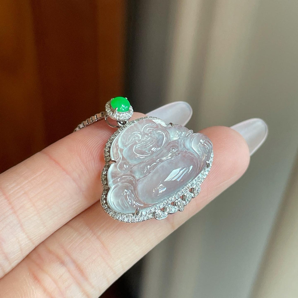 18k金钻镶冰种无色翡翠佛公（yc269021）