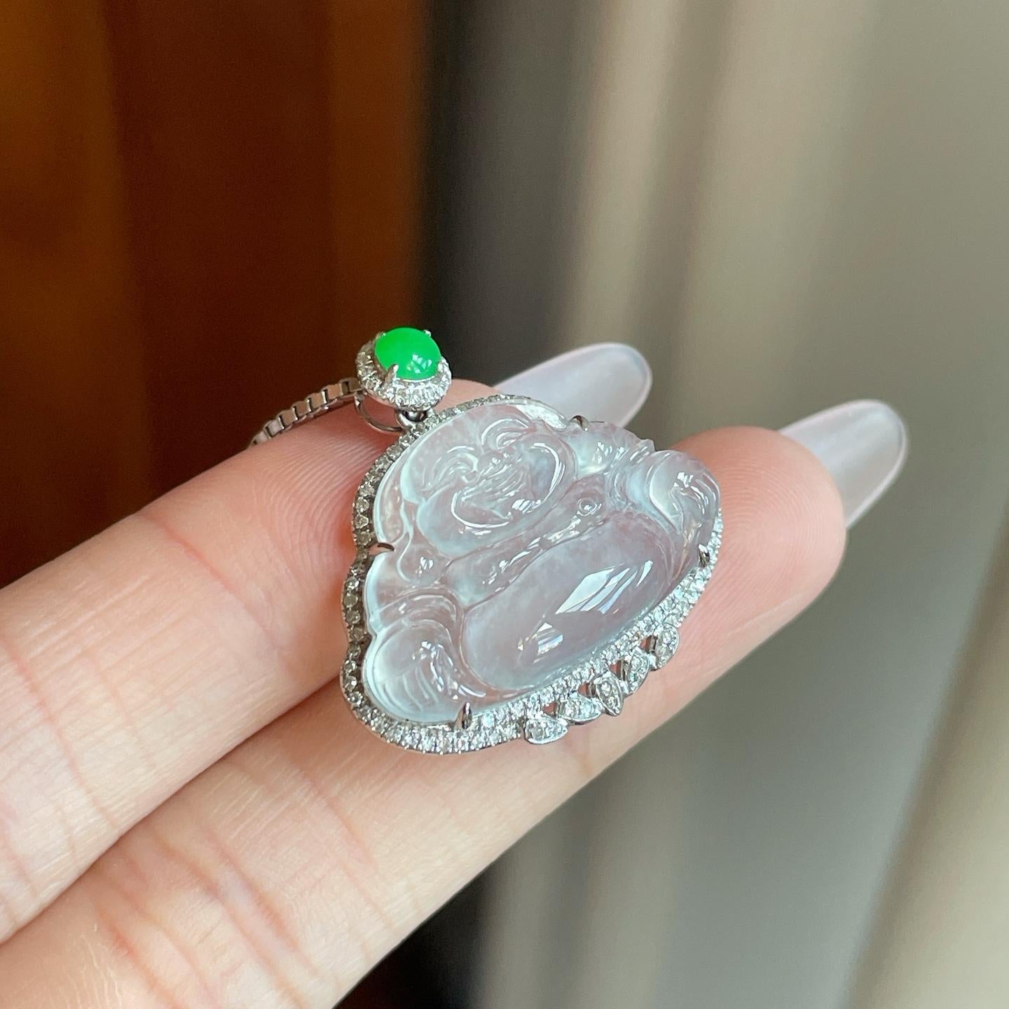 18k金钻镶冰种无色翡翠佛公（yc269021）