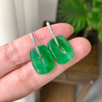 18K金钻镶糯冰种满绿方糖耳坠（yc248198）