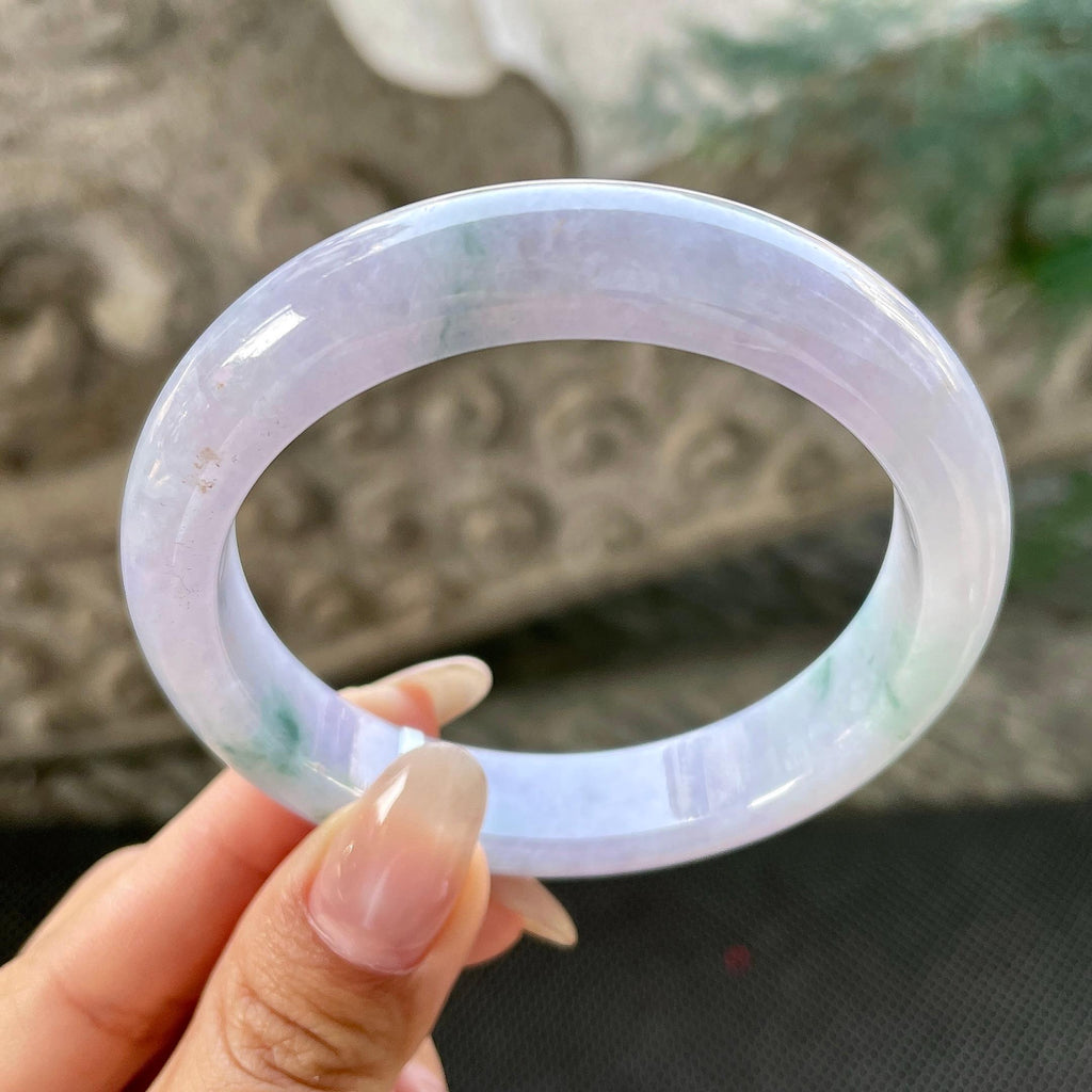 大圈口   糯种淡紫罗兰飘蓝花正圈平安镯58.2圈   天然缅甸A货翡翠（yc348222）
