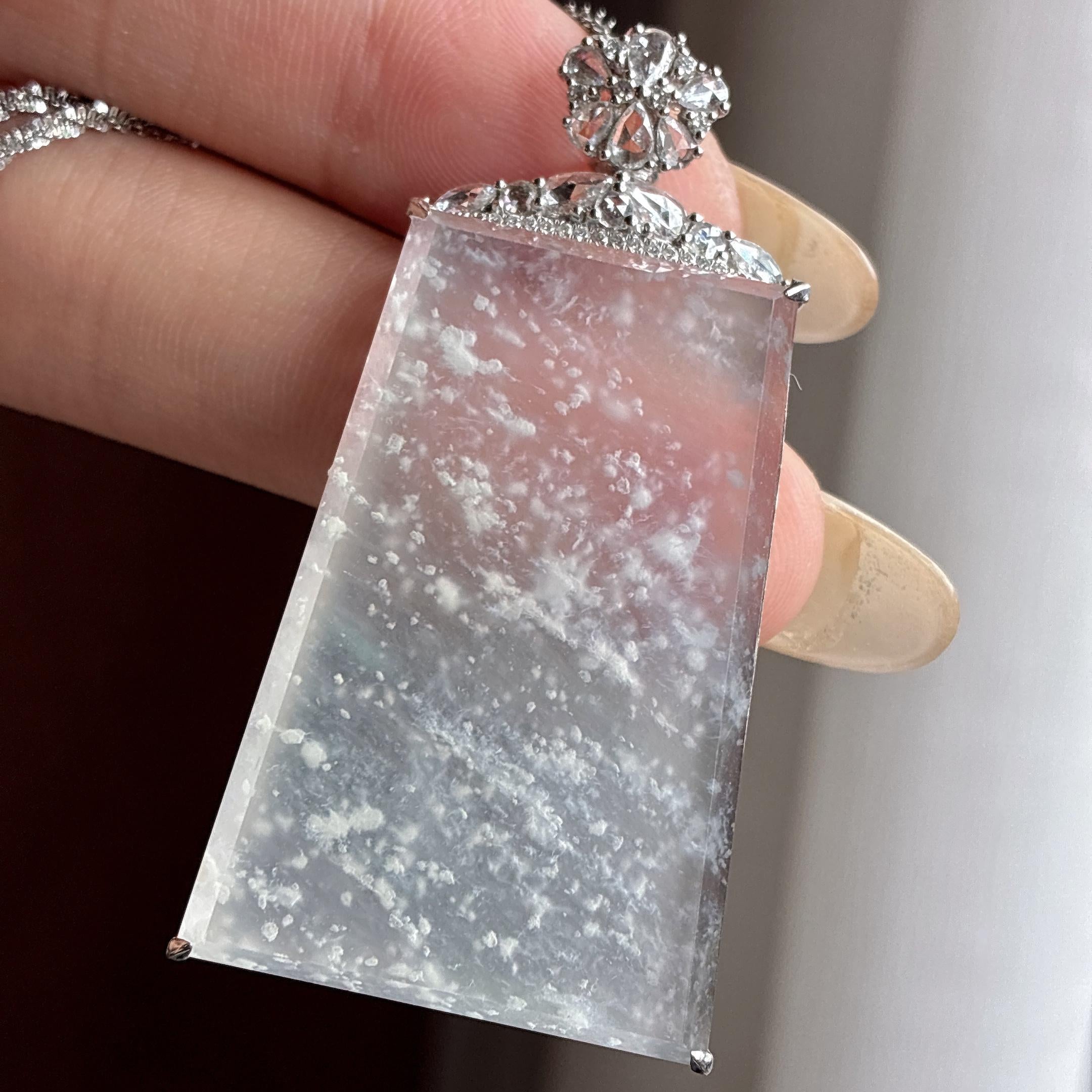 18k金镶冰玻种雪花棉无事牌挂件 天然缅甸A货翡翠（yc532485）
