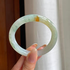 糯冰黄翡飘花特色翡翠平安镯（54mm)（yc416015）