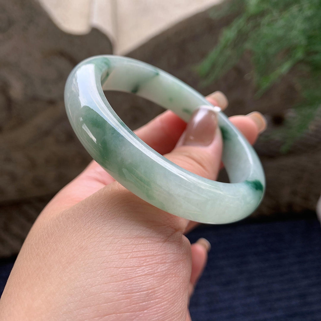 细糯种飘蓝花正圈平安镯 57圈口 天然缅甸A货翡翠（yc381960）