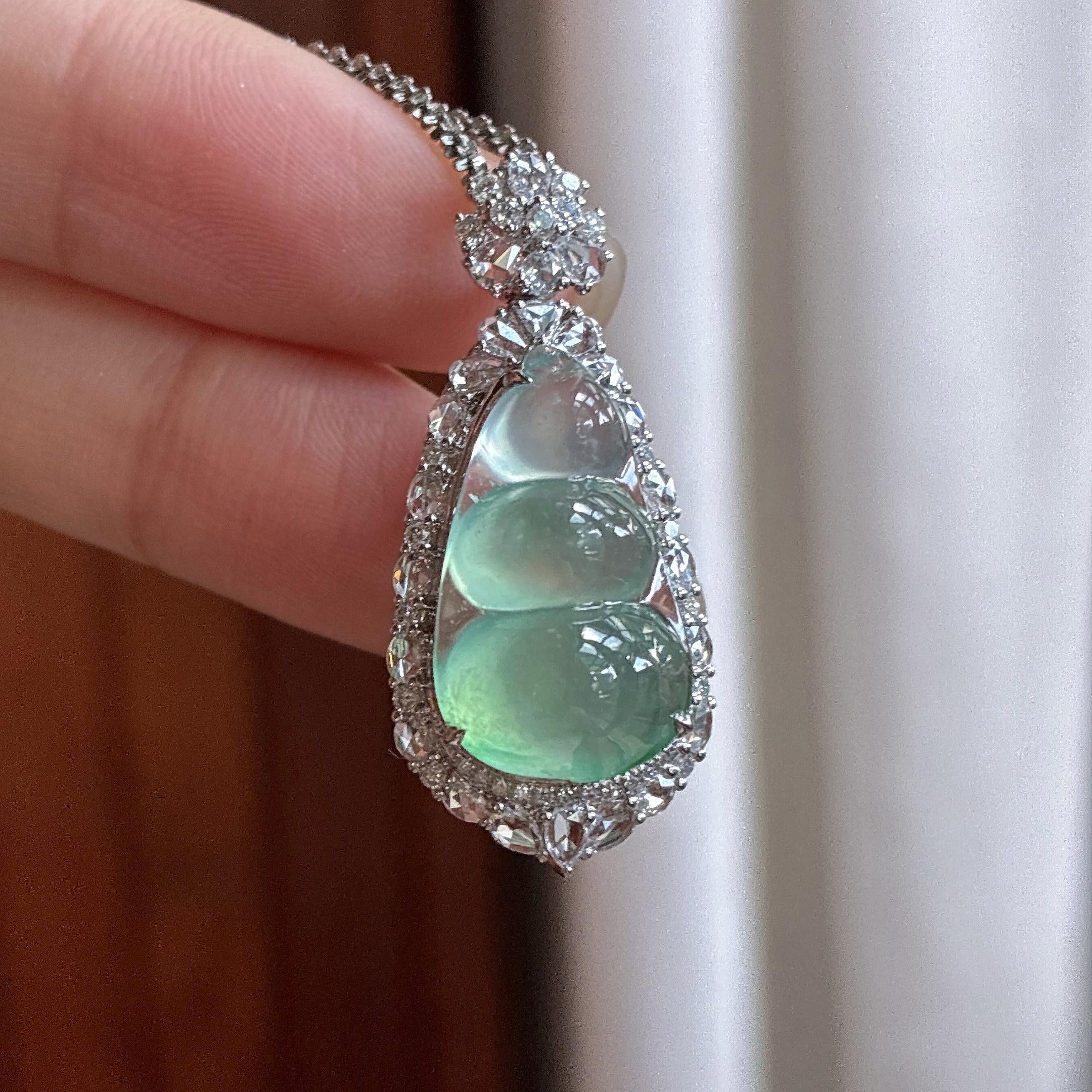 18k金镶冰种晴绿福豆挂件 天然缅甸A货翡翠（yc484792）