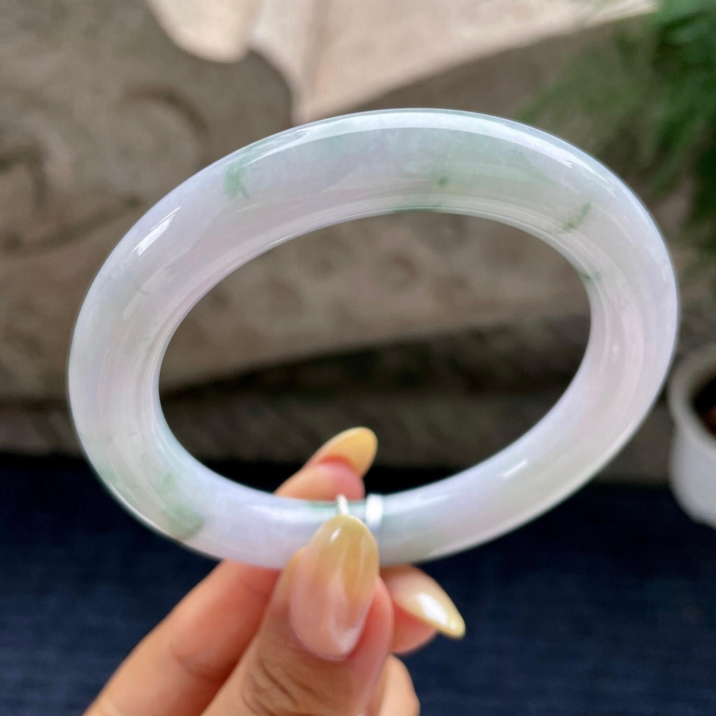 大圈口 细糯种淡紫底飘花圆条手镯58.5圈 天然缅甸A货翡翠（yc460680）