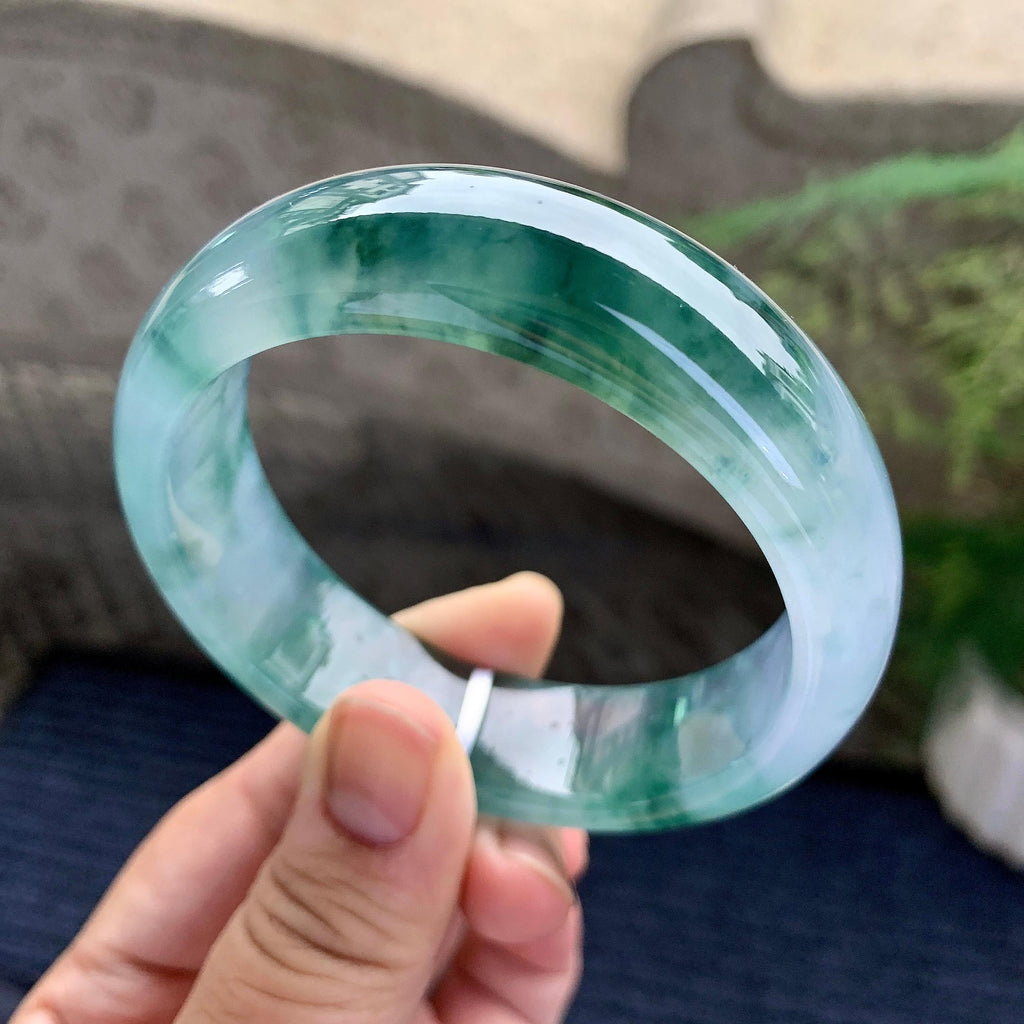 冰种飘花宽版轮胎手镯（57.7mm）（yc228495）