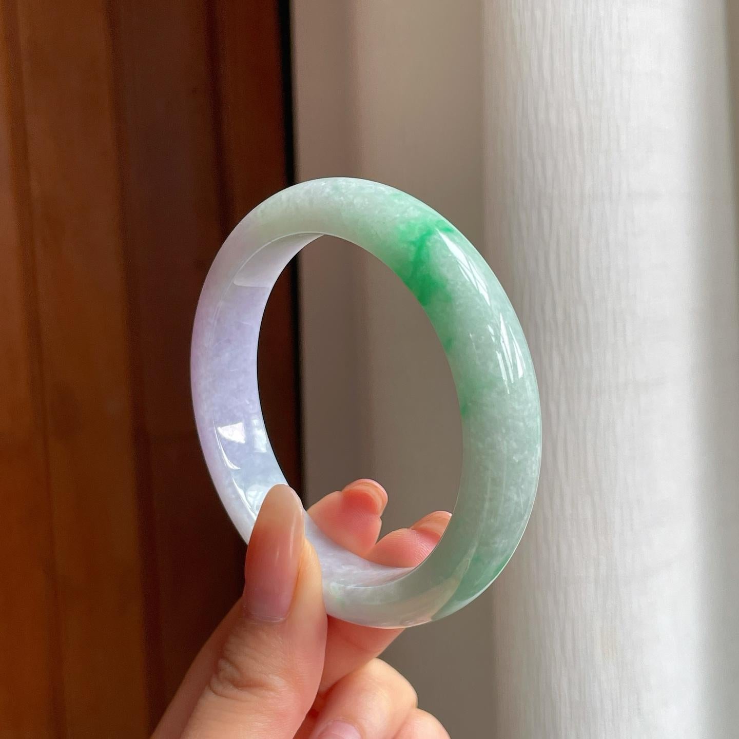 糯种春带彩翡翠平安镯（57mm)（yc365766）