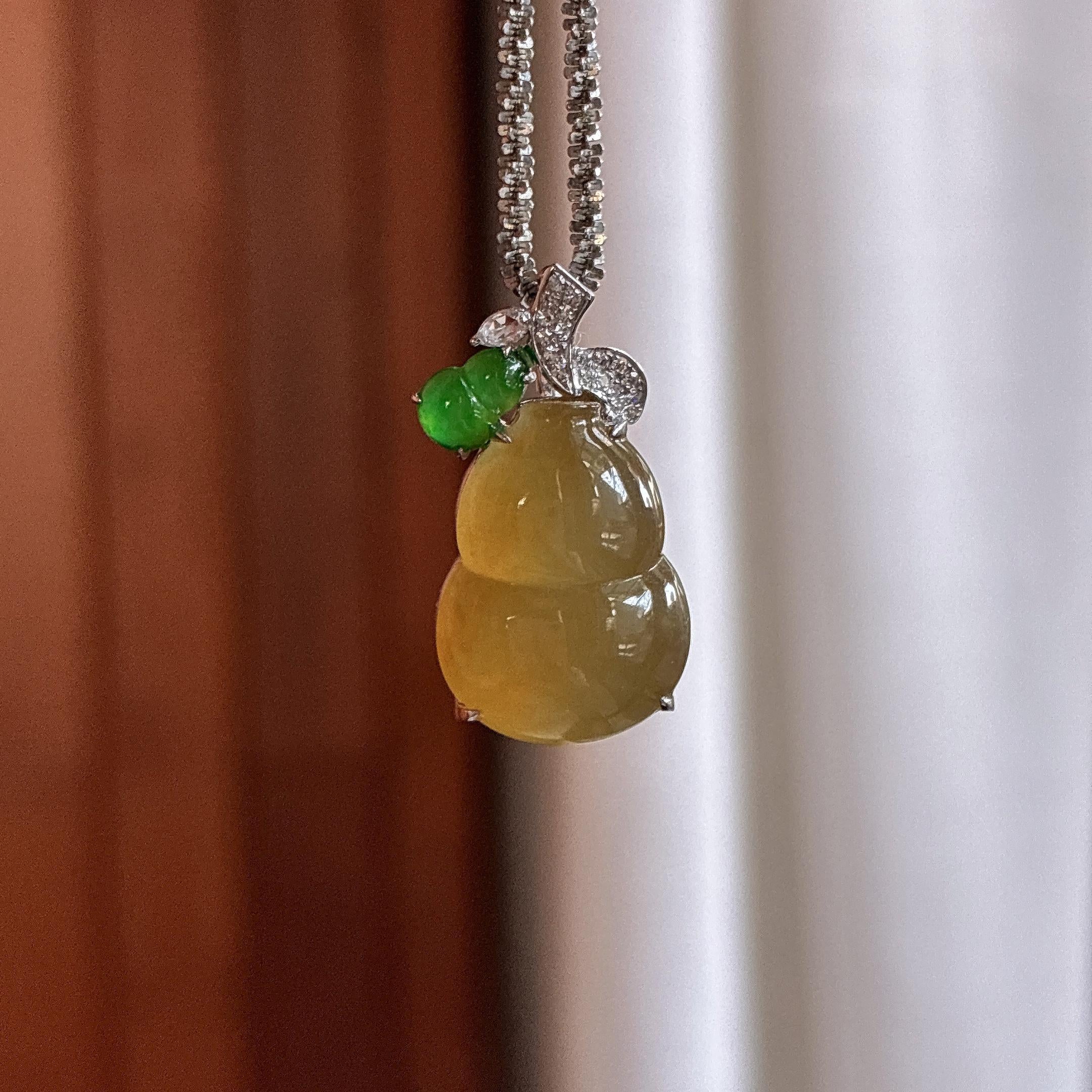 18k金镶冰种黄翡葫芦挂件 天然缅甸A货翡翠（yc484444）