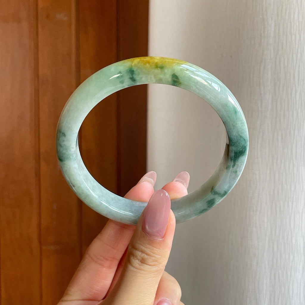 细糯冰飘花翡翠特色平安镯（64mm）（yc286506）