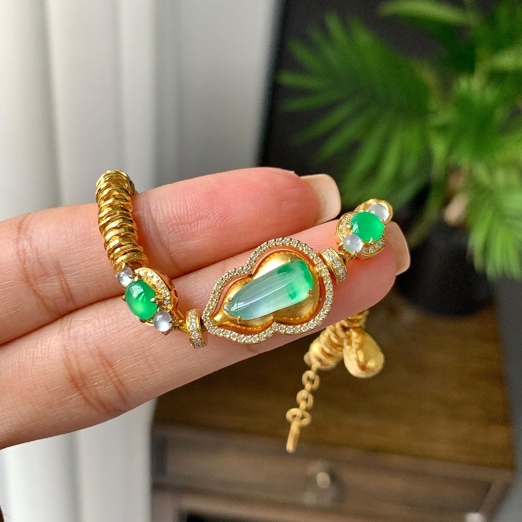 18K金钻+黄金镶糯冰种多彩盘缠手链（yc224990）