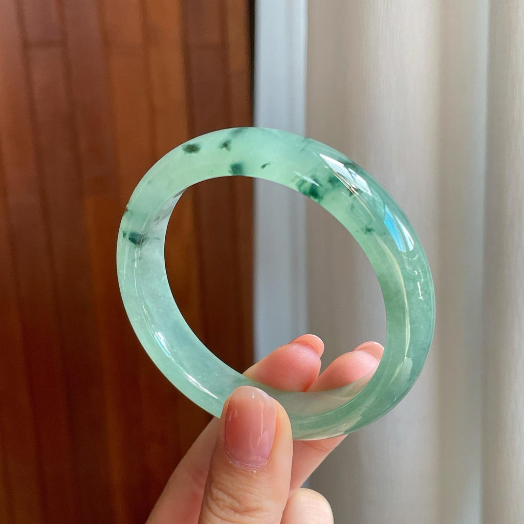 冰种飘花翡翠平安镯（55.4mm)（yc329479）