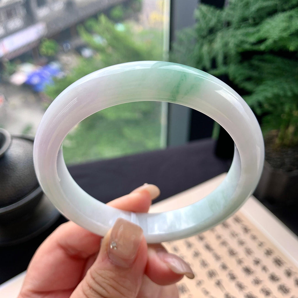 大圈口 细糯种飘绿花洒金正圈平安镯 61圈口 天然缅甸A货翡翠（yc477611）