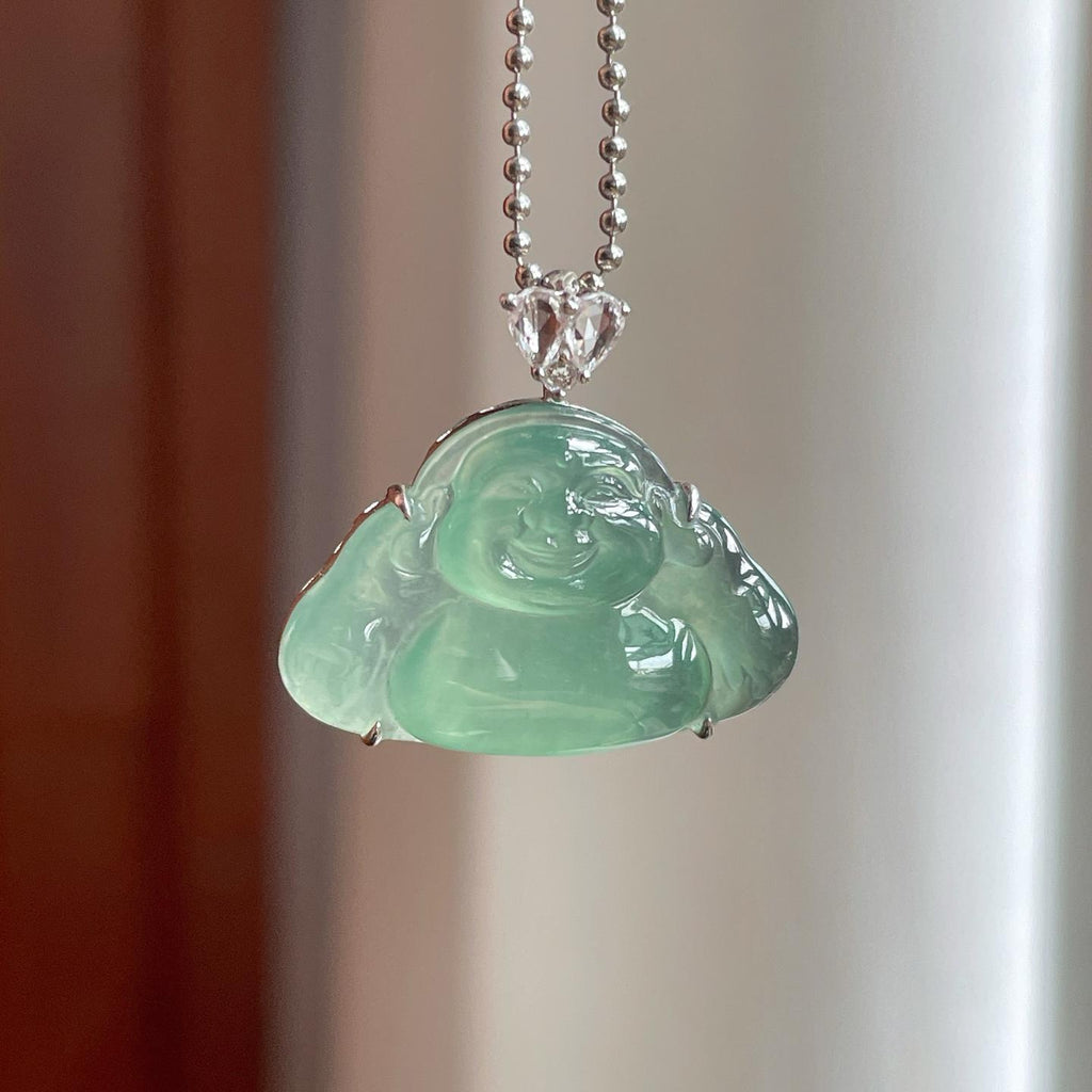 18k金镶冰种湖水绿翡翠佛公（yc257810）