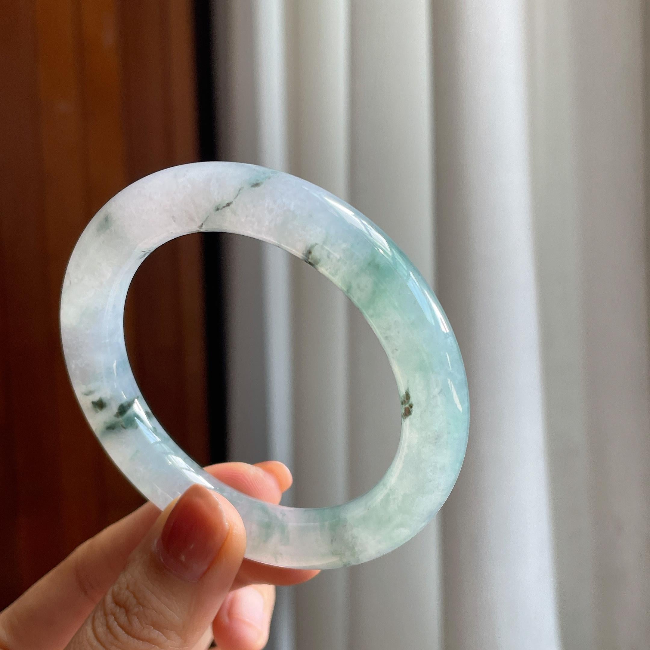 冰种水墨花翡翠圆条手镯（56mm）（yc285966）