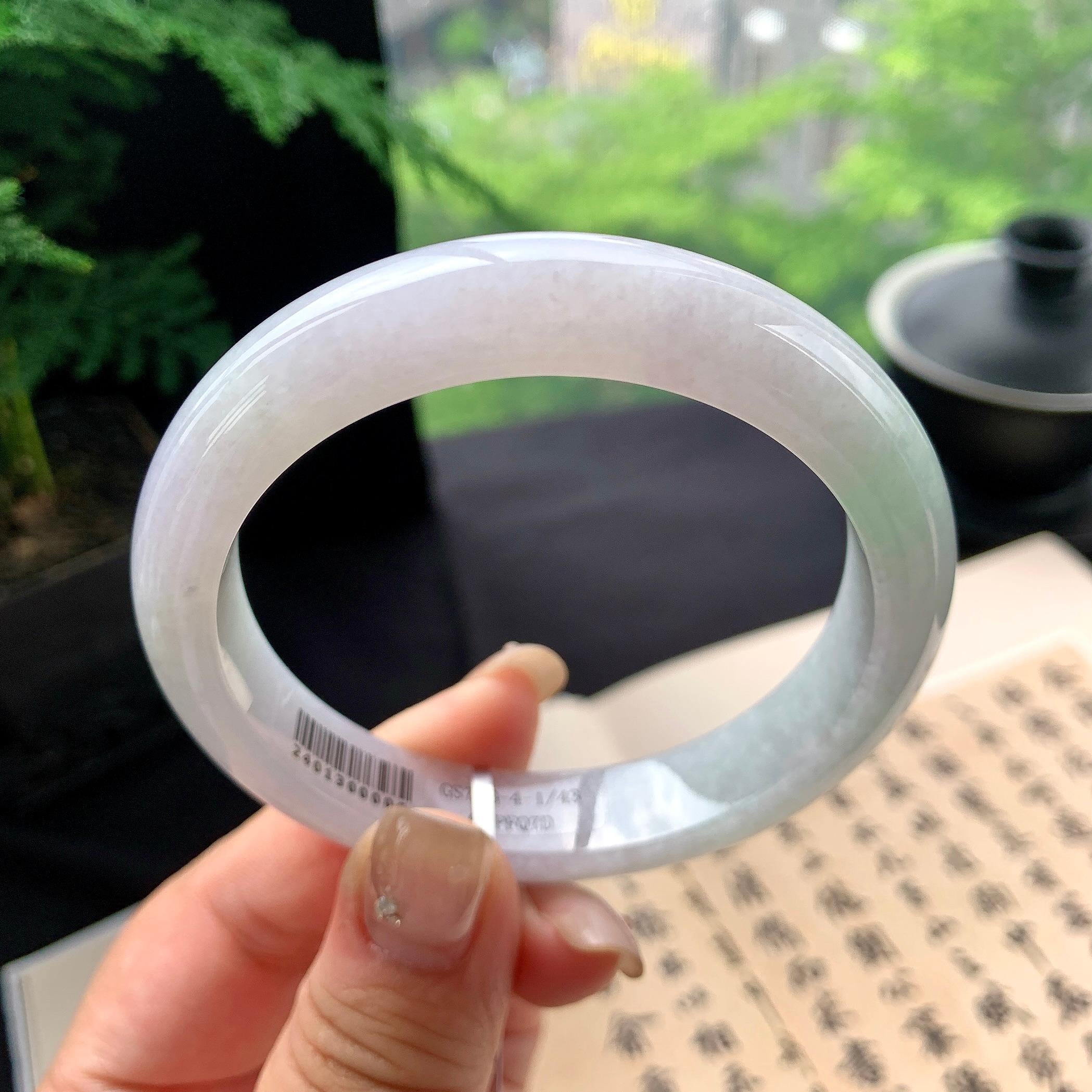 细糯种淡春彩正圈平安镯 57.8圈口 天然缅甸A货翡翠（yc473080）