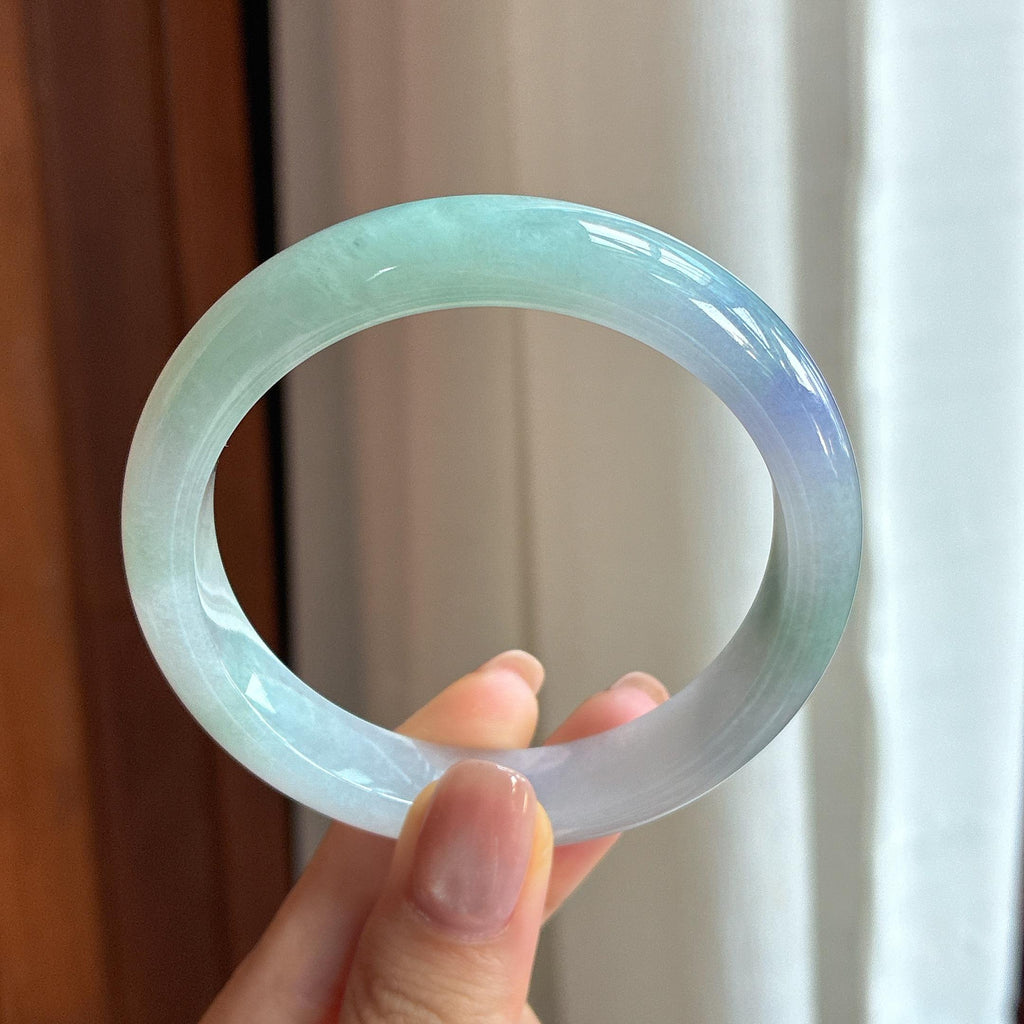 糯冰春带彩翡翠平安镯56圈天然缅甸A货翡翠（yc440031）