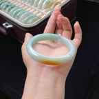 细糯冰黄加绿正圈翡翠手镯（58.5mm）（yc017173）