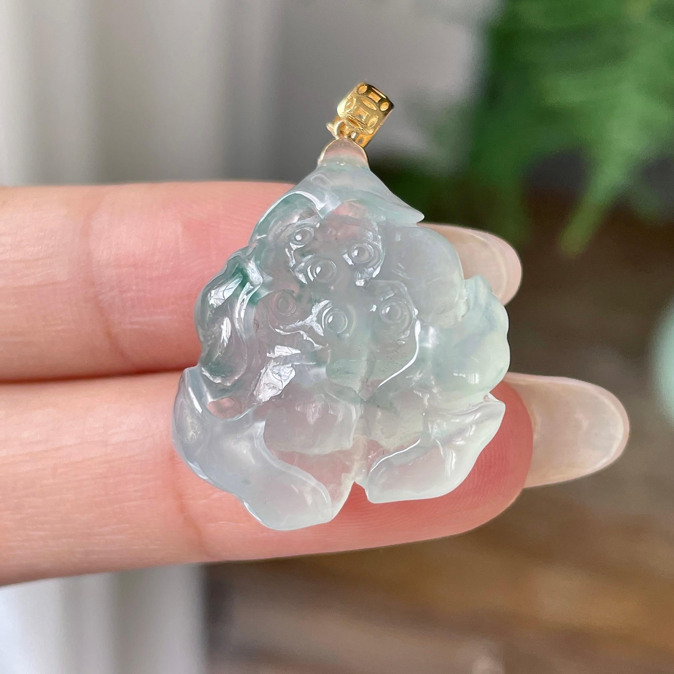 18k金镶冰种飘花荷花吊坠   天然缅甸A货翡翠（yc352954）