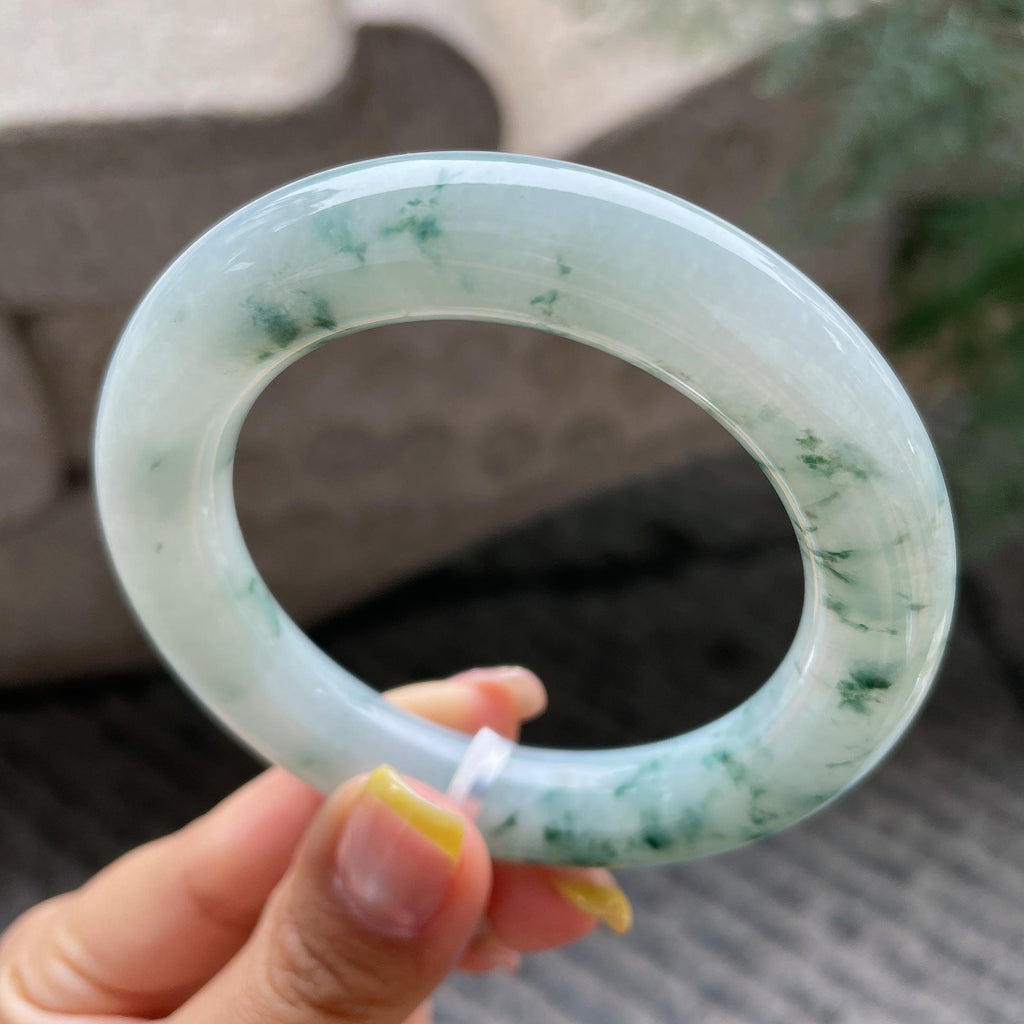 小圈口细糯种飘花圆条手镯53.7圈    天然缅甸A货翡翠（yc366518）
