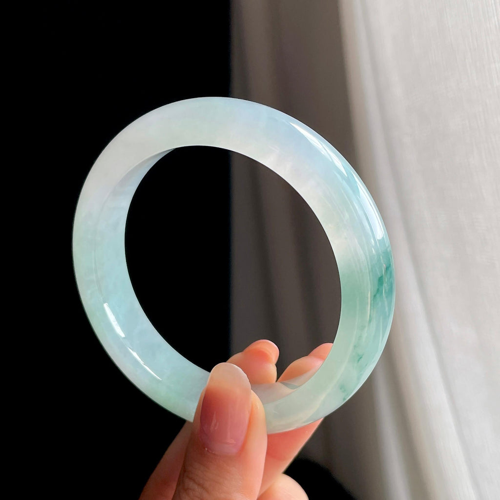 冰种飘花翡翠平安镯（58.7mm)（yc342537）
