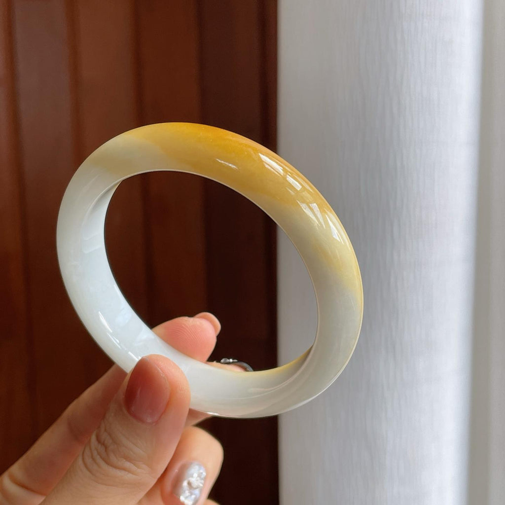 细糯冰黄翡半山半水翡翠平安镯（58mm）（yc276516）