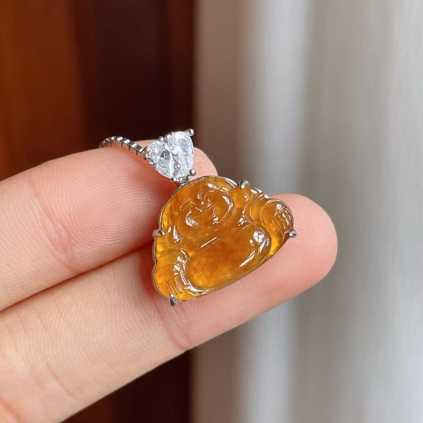 S925银镶冰种黄翡翡翠佛公（yc247659）