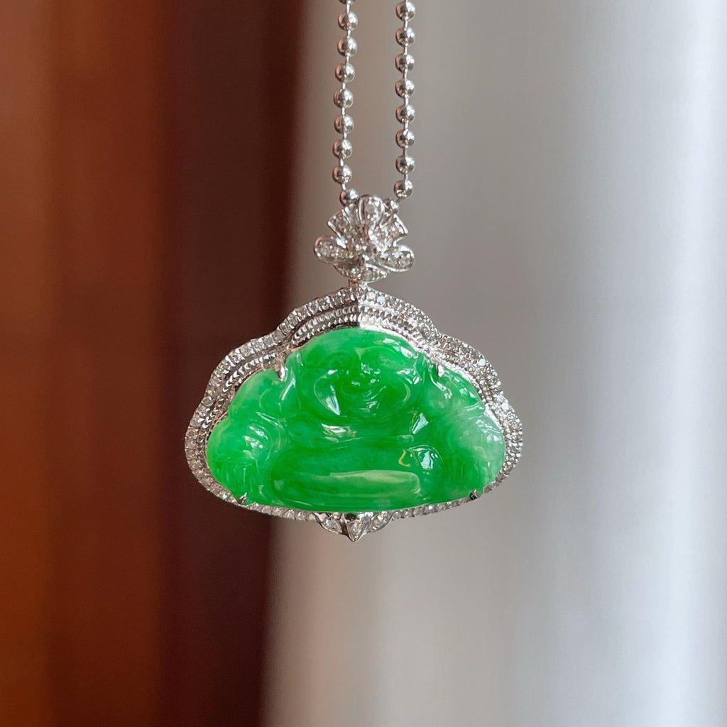 18k金钻镶糯冰满绿翡翠佛公（yc269036）