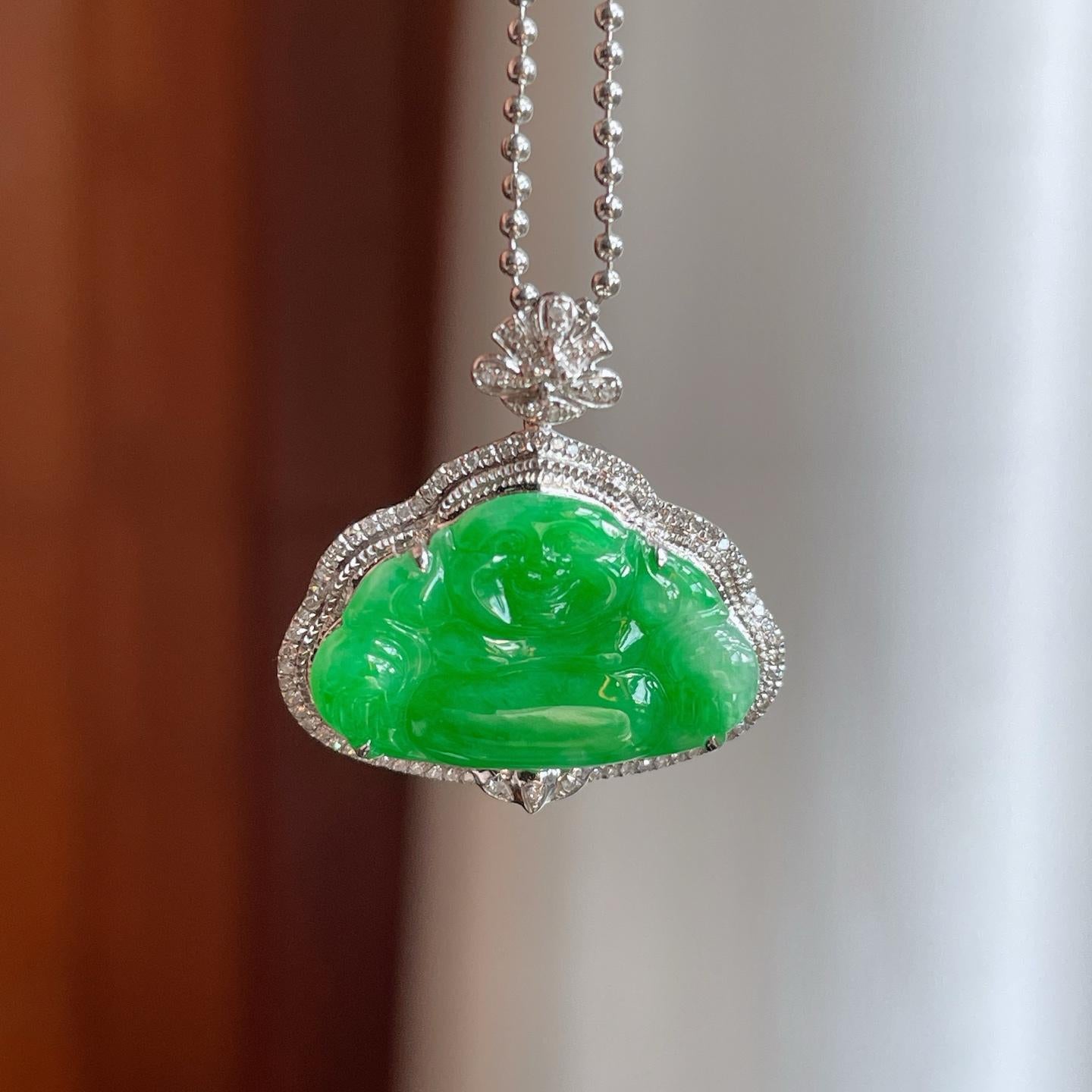 18k金钻镶糯冰满绿翡翠佛公（yc269036）