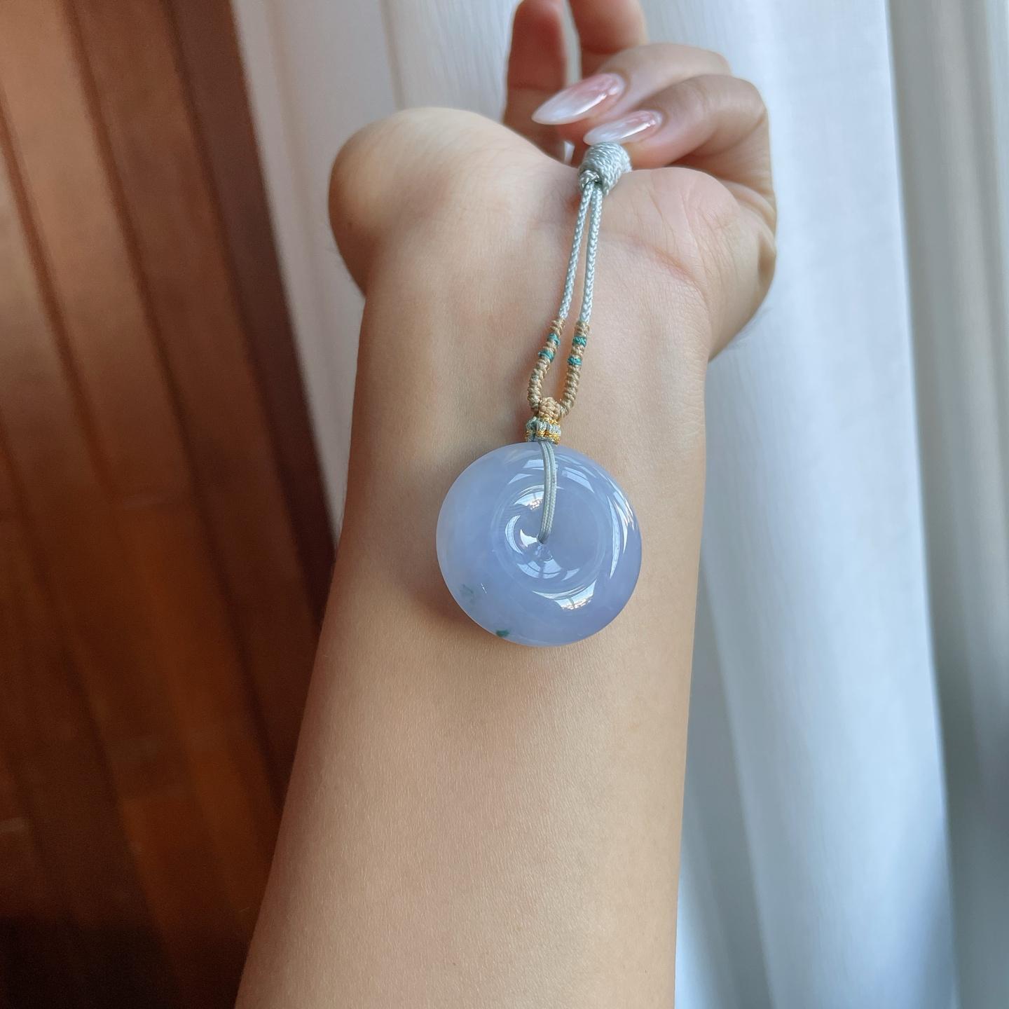 糯冰紫罗兰飘花翡翠平安扣（yc265748）