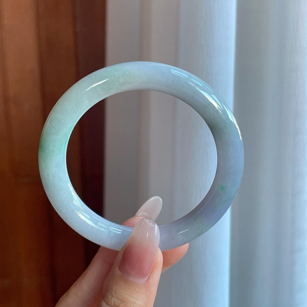 糯冰飘花翡翠圆条手镯（54.7mm）（yc266489）