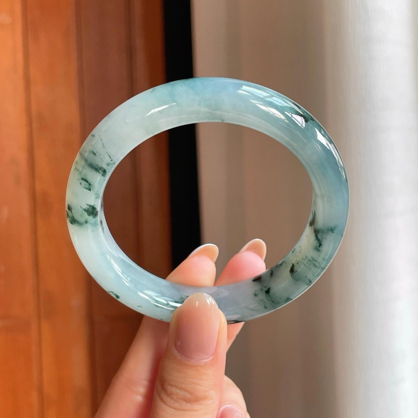 糯冰飘花翡翠平安镯（54.8mm)（yc375376）