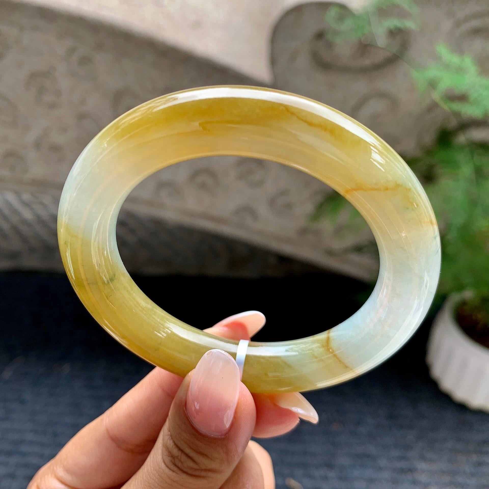细糯种黄翡圆条手镯（55.1mm）（yc196542）