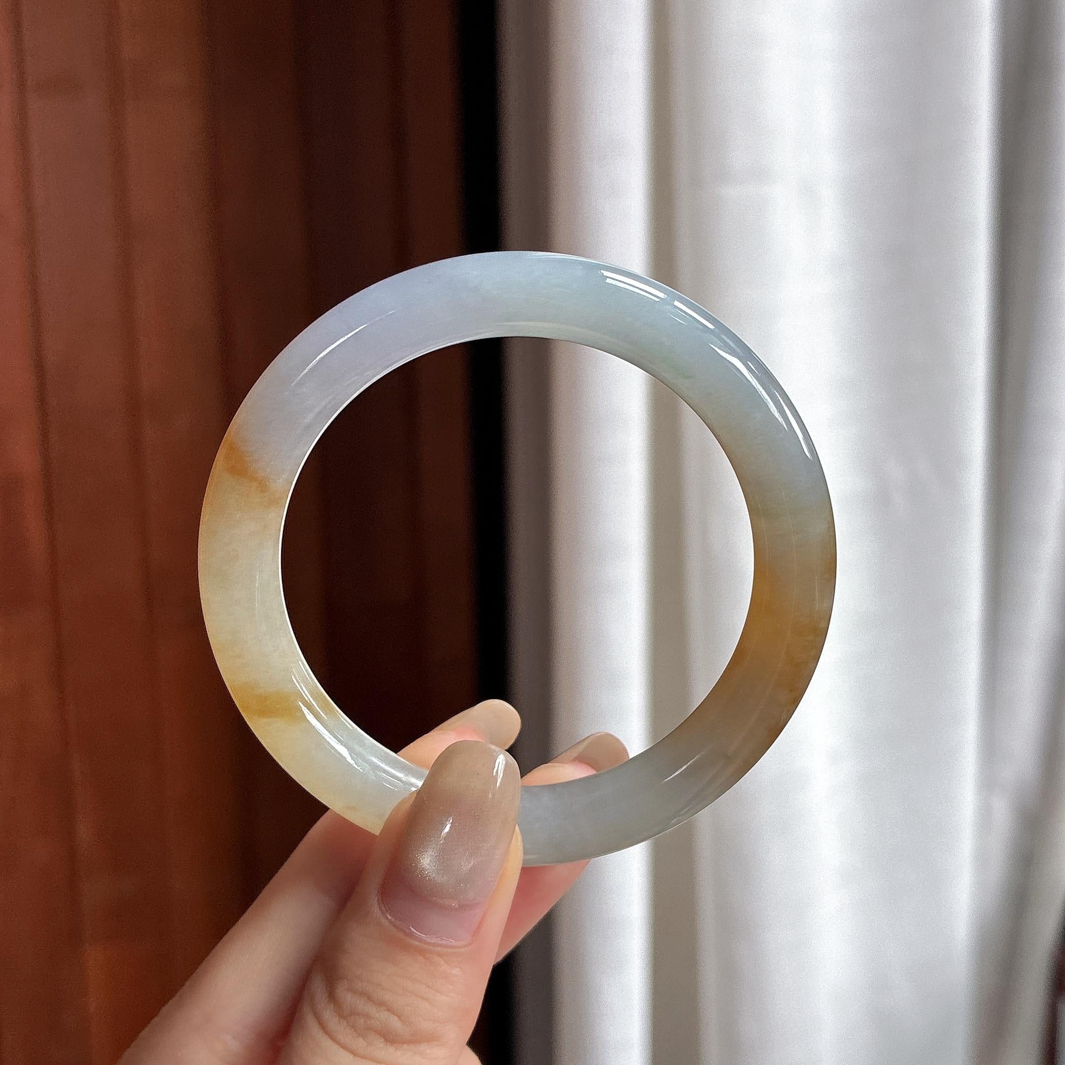 糯冰黄翡特色圆条手镯 51圈 天然缅甸A货翡翠（yc466273）