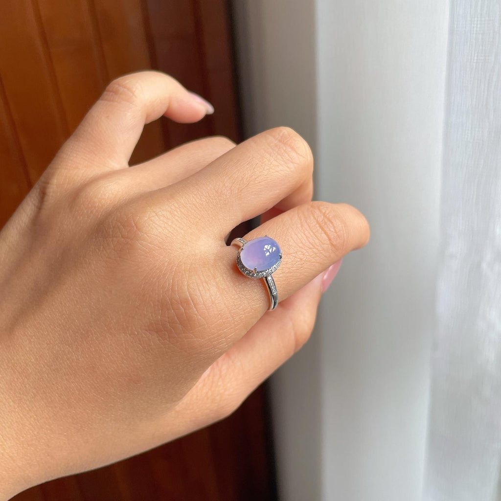 18k金钻镶冰种紫罗兰翡翠蛋面戒指（内径16.8）（yc183810）