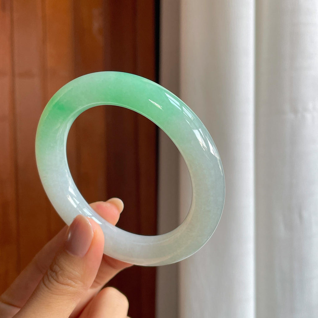 糯冰带色翡翠圆条手镯（58mm）（yc402769）