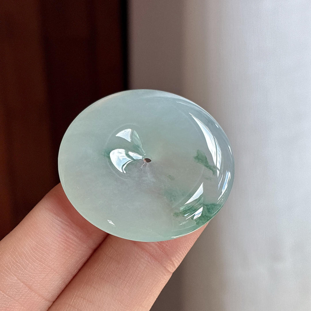 糯冰飘花平安扣挂件 天然缅甸A货翡翠（yc480917）