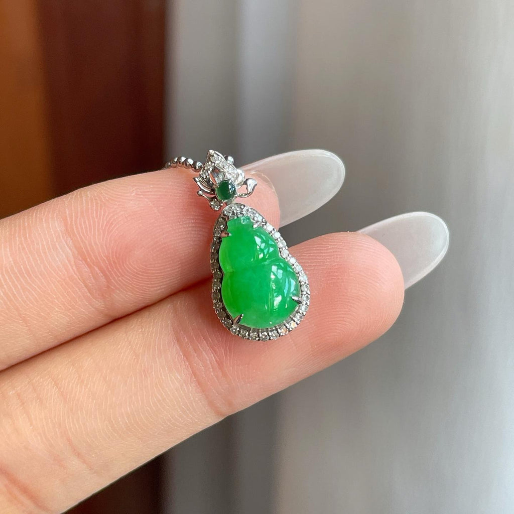 18k金钻镶糯冰满绿翡翠葫芦（yc257846）