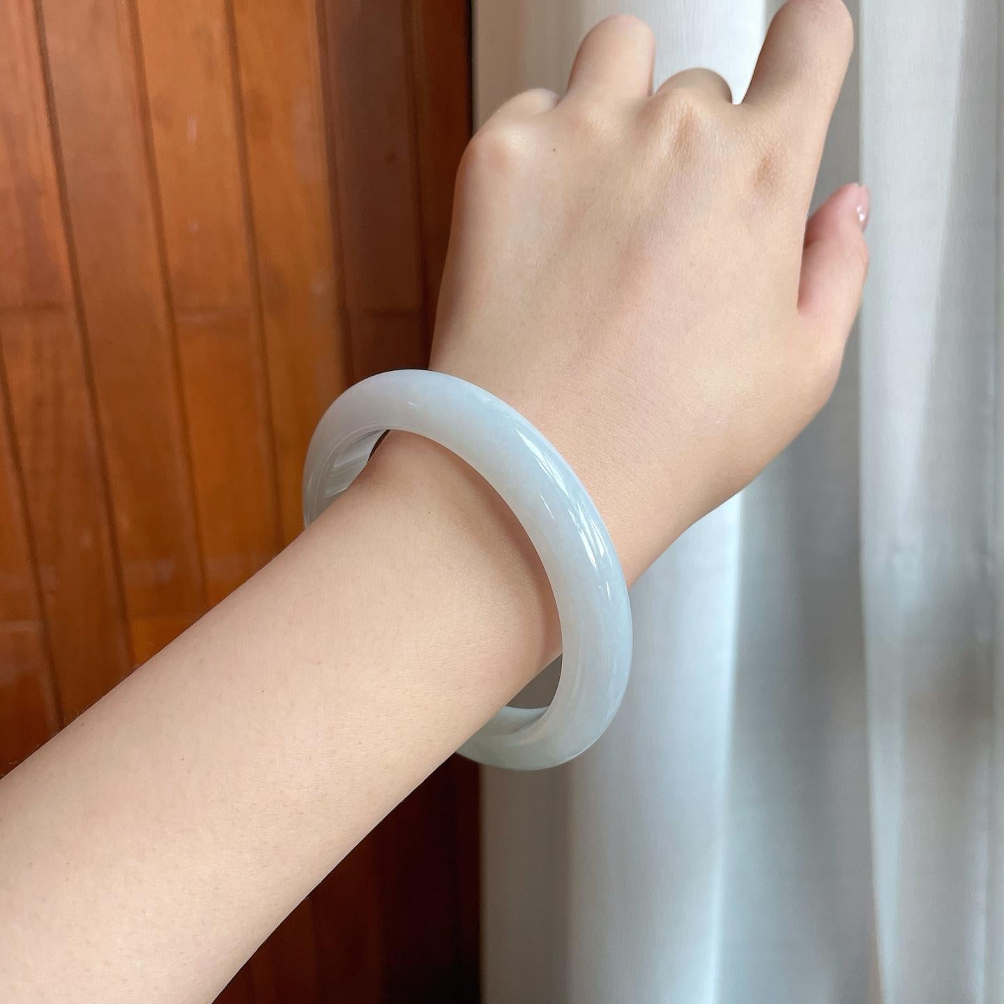 糯冰白月光翡翠平安镯（59mm)（yc373304）