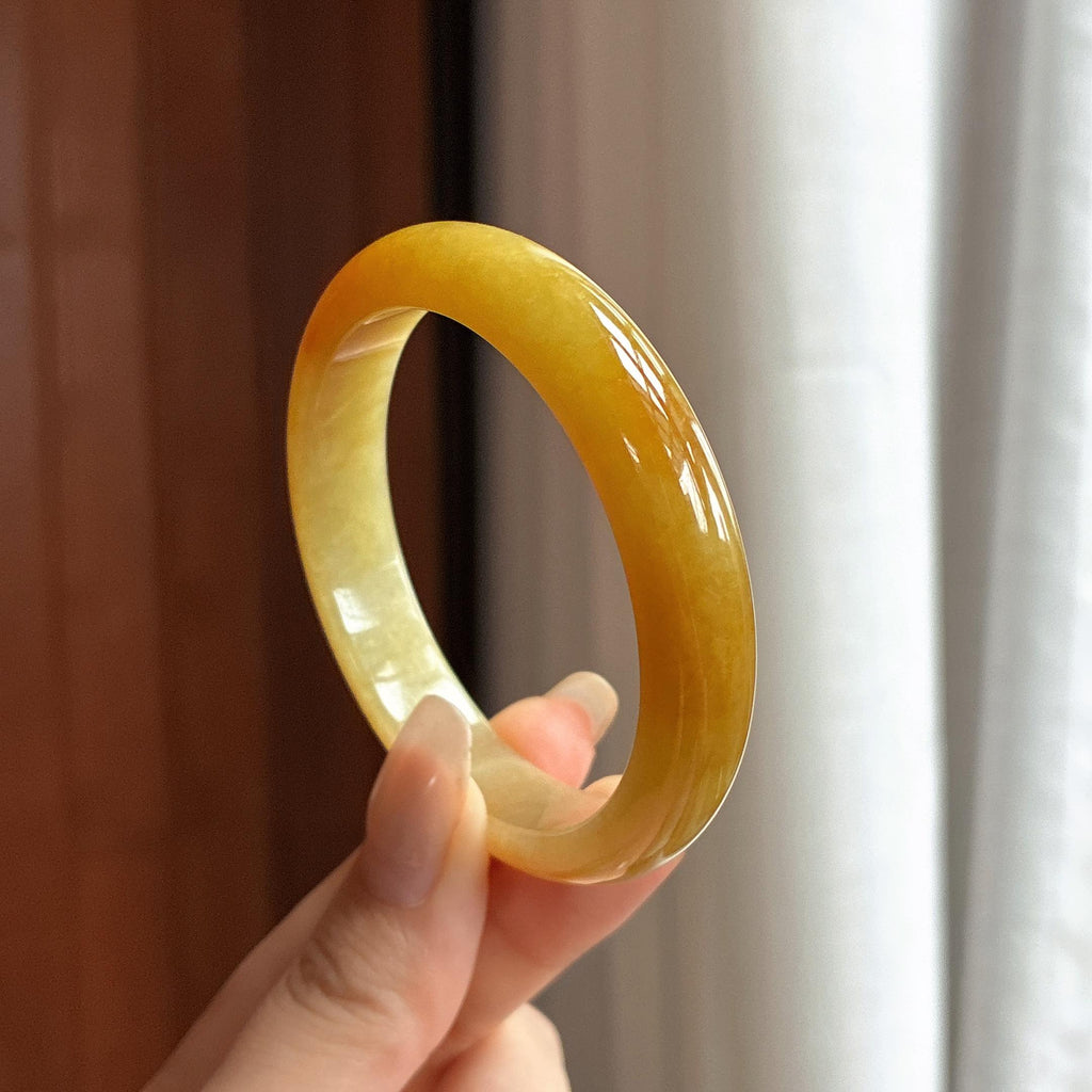 糯冰黄翡正圈平安镯 52圈 天然缅甸A货翡翠（yc463301）