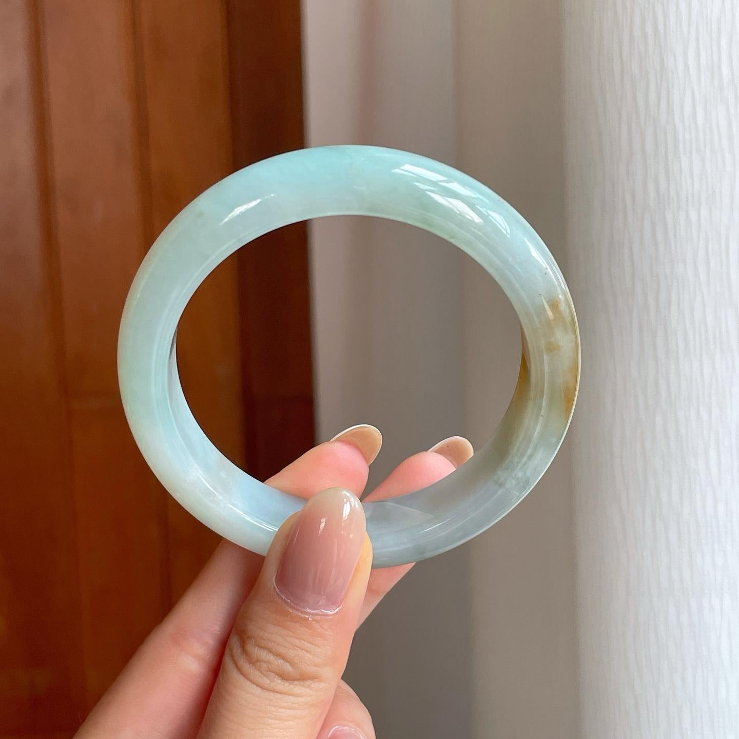糯冰黄翡翡翠平安镯（53.4mm)（yc373884）