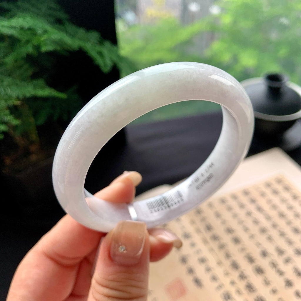 细糯种淡紫罗兰正圈平安镯 56.2圈口 天然缅甸A货翡翠（yc473087）
