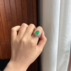Nhẫn Ngọc Phỉ Thúy Thiên Nhiên Miến Điện Loại A 18k vàng đính đá băng chủng xanh lục đầy đặn (yc450391)